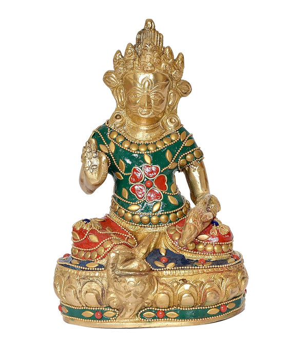 Brass Kubera God of Wealth Kuvera Kuber Kuberan Protector of The World Antique Statue Murti Statue (Height: 7.5 Inch) Entryway Setting