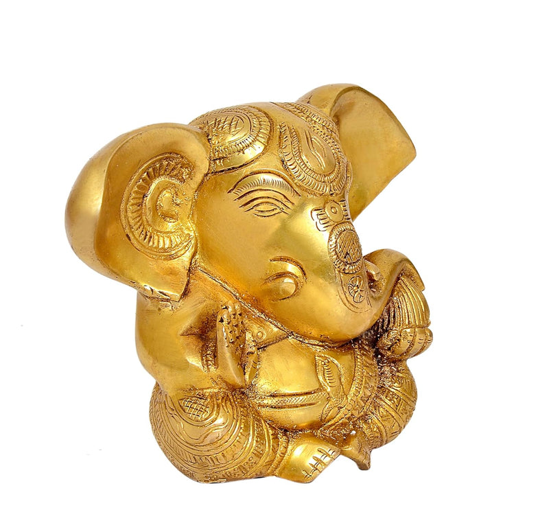 Brass Lord Ganesha Idol Ganesh Statue Decorative Sculpture for Home Decor Office Mandir Pooja Showpiece (Height 5 Inch)