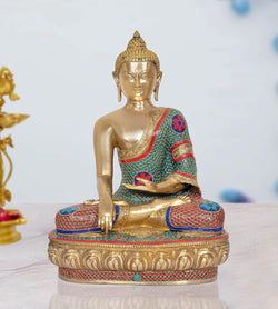 Brass Dhyan Mudra Buddha Statue - Handcrafted Spiritual Decor for Home and Office Decor - Meditating Buddha Idol (Height 22 Inch)