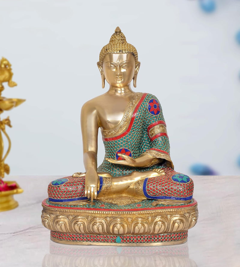 Brass Dhyan Mudra Buddha Statue - Handcrafted Spiritual Decor for Home and Office Decor - Meditating Buddha Idol (Height 22 Inch)