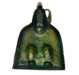 Dark green patina underside base of brass Tulja Bhavani idol statue with handle