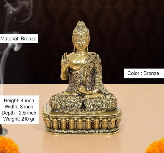 Bronze Abhaya Mudra Buddha Idol (Height 4 Inch)