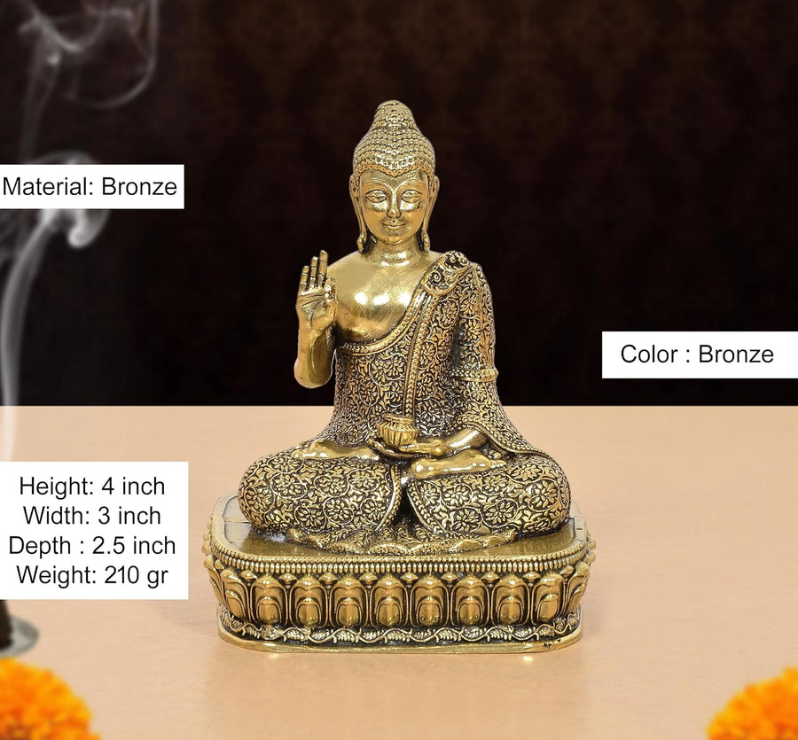 Superfine Brass Abhaya Mudra Buddha Idol (Height 4 Inch) Craft Detail