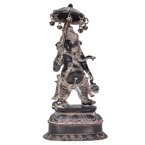 Brass Ganesha Holding Parasol in One Hand Statue (Height:15 Inch) Entryway Setting