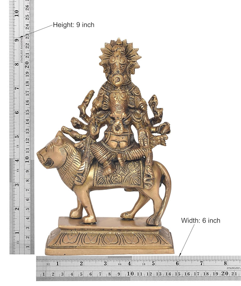 Brass Heramba Ganesha Idol - Hindu Deity Statue for Home Temple Office Decor (Height: 9 Inch)