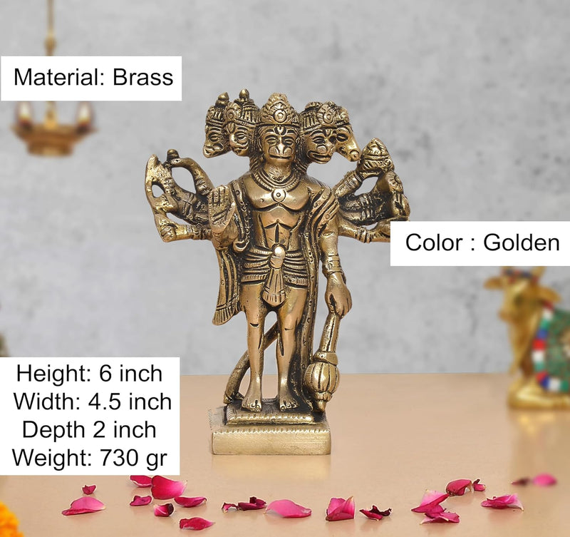 Brass Standing Panchmukhi Hanuman Idol (Height 6 Inch)