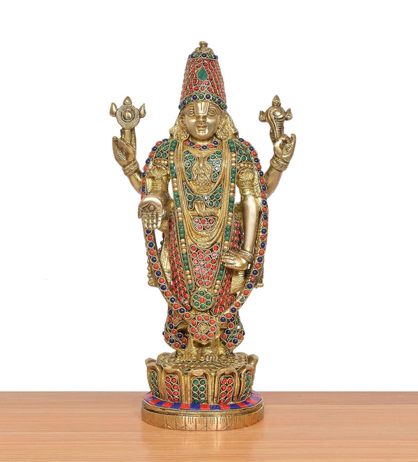 Brass Lord Tirupati Bala Ji Idol Multicolour (Height 16 Inch) Study Setting