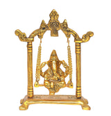 Ganpati jhula idol on golden frame with four pillars, hanging chains and base