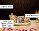 Brass Ganesha relaxing statue, multicolor jeweled inlay, 3-inch height