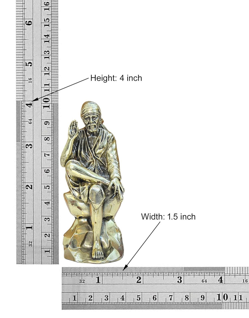 Fine Brass Shirdi Sai Baba Statue Idol Sai Baba Religious Statue for Home Decor Mandir Pooja (Height: 4 Inch)