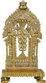 Brass Vasuki Pancha Mukhi serpent throne chowki with ornate filigree base