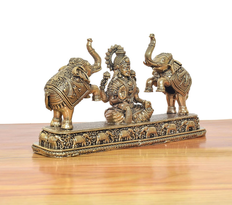 Bronze Gaj Lakshmi Goddess Sitting Statue (Height 3.5 Inch)