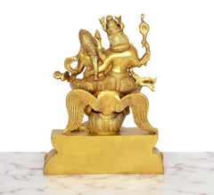 Garuda-Statue aus Messing, goldfarben, mit Vishnu und Lakshmi im Aufsatz