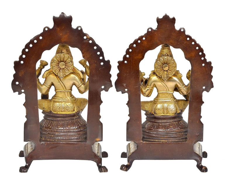 Brass Laxmi Ganesh Statue - Handcrafted Goddess Lakshmi and Lord Ganesha Idol for Home Decor and Pooja Mandir - Hindu Deities Figurine (Height 8 Inch)