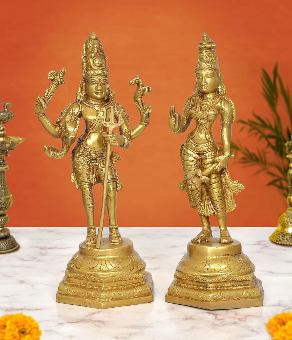 Brass Standing Shiv Parvati Statue (Height: 11 Inch)