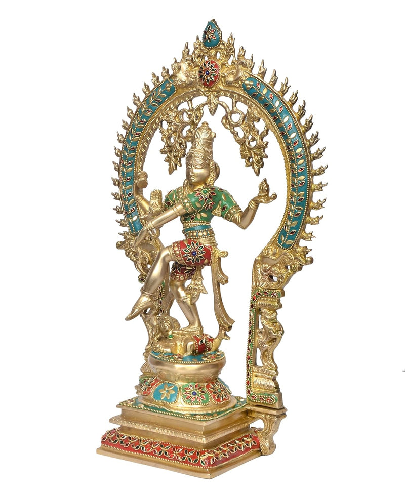 Brass Natraj Lord Shiva Dancing Idol Multicolor (Height :17.5 Inches)