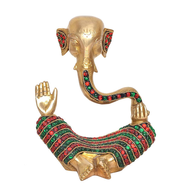 Brass Modern Ganesha Idol Ganesh Statue Multicolor Stone Work Finish | Home Decor/Office Entrance/Temple/Diwali Gift | (Height : 8 inch)