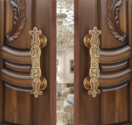 Brass Floral Main Door Pull Handle Pair (Pack of 2) (Height : 10 inch)