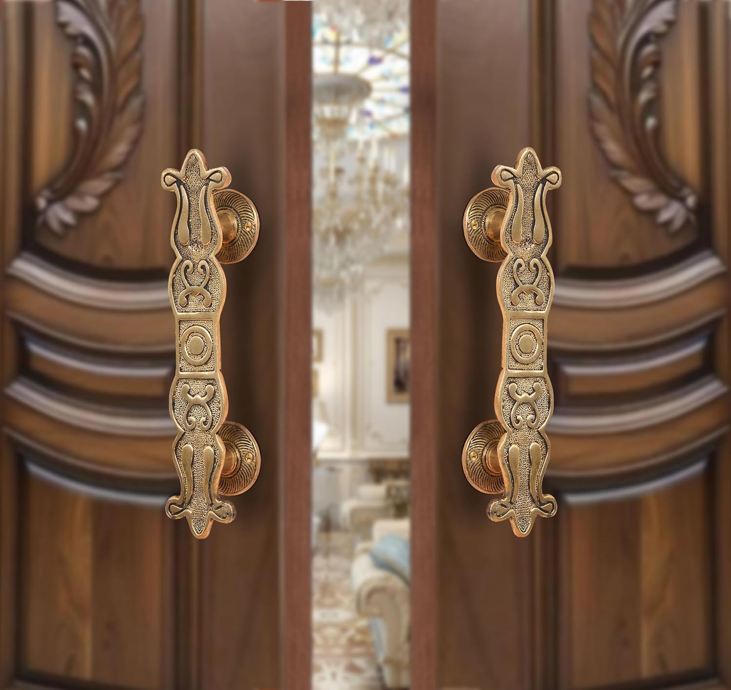 AONA Brass Floral Main Door Pull Handle Pair (Pack of 2)