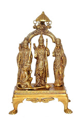 Brass Ram Darbar figurine with ornate frame, 14-inch height, three standing figures