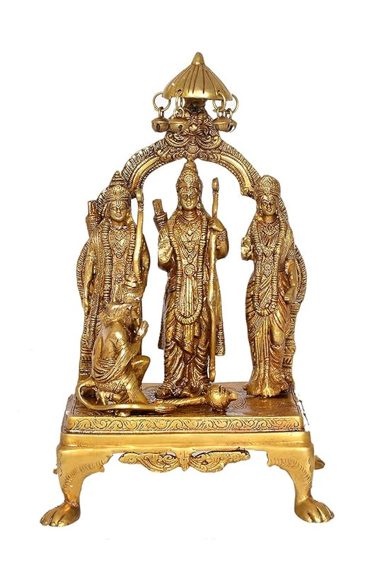 Brass Ram Darbar (Ram JI, Lakshman Ji, Sita Ji, Hanuman Ji) Statue Idol with Bell On Top for Diwali Temple | Height : 14 Inches