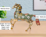 Brass running horse showpiece, multicolor enamel detailing on body and reins