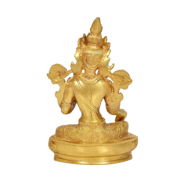 Brass Sitting Tara Devi Statue Tibetan Buddhist Deity (Height: 8.5 Inch)