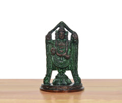 Tirupati Balaji brass idol, 4 inch tall, detailed torso and draped garments, green tone