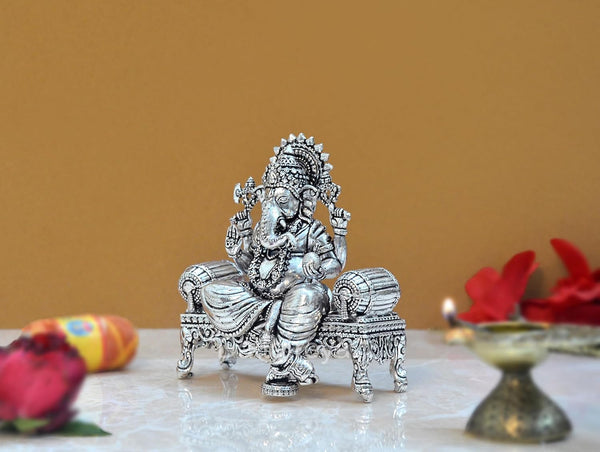 Superfine Brass Lord Ganesha Sitting Ganpati Idol Vinayak Religious Statue for Home Decor Templ Pooja Decorative Showpiece (Height 4 Inch) Study Setting