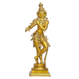 Brass Krishna Murli Manohar statue, 35-inch height, standing dancer pose, flute