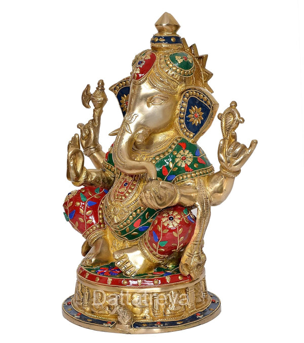 Brass Ganesh Statue - Handcrafted Lord Ganesha Idol for Home Decor and Pooja - Hindu God Ganapati Figurine (Height 14.5 Inch) Study Setting