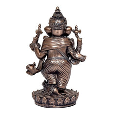 Resin Lord Ganesha idol figurine, dark metallic bronze, back view with curved trunk, 5 inch