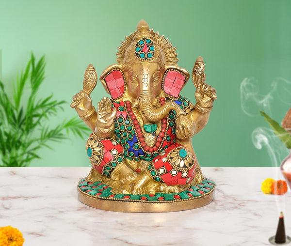 Brass Handcrafted Ganpati Bappa Murti (Height 8 Inch)
