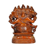 Brass Panchmukhi Ganesha idol, three-quarter view, five faces, carved base