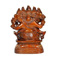 Brass Panchmukhi Ganesha idol, three-quarter view, five faces, carved base