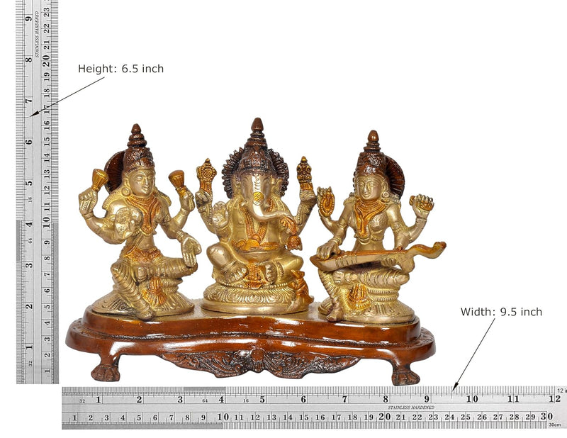 Brass Lakshmi Ganesh Saraswati Statue Idol Murti for Home Decor Pooja Mandir Diwali Decorative Showpiece (Height 6.5 inch)