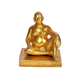 Brass Swami Samarth Akkalkot idol, seated front view with detailed engraved base