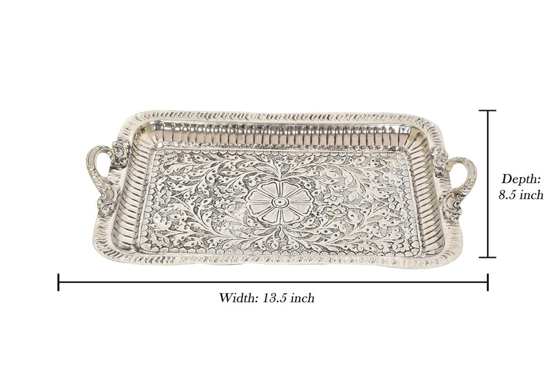 Brass Silver Plated Six Glass and One Tray for Home Kitchen (Height 4 Inch)