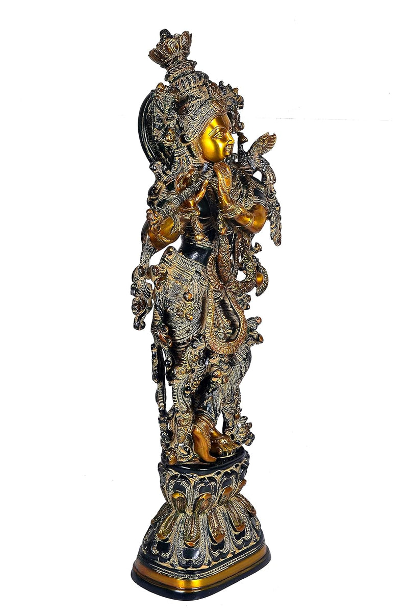 AONA Brass Lord Krishna Idol Statue Decorative Showpiece Sculpture Multicolour Height 29 Inches