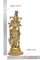 Brass Radha murti idol statue, 15 in height and 6 in width