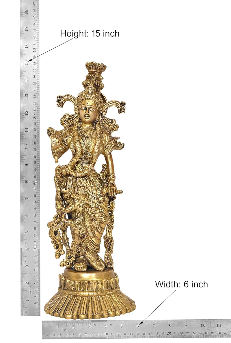 Brass Radha Murti Idol Statue for Home Decor Pooja Mandir Temple Sculpture (Height 15 inch)