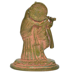 Radha-Krishna Messing-Statue, Seitenansicht, großer Kreis am Kopf, erhobene Arme