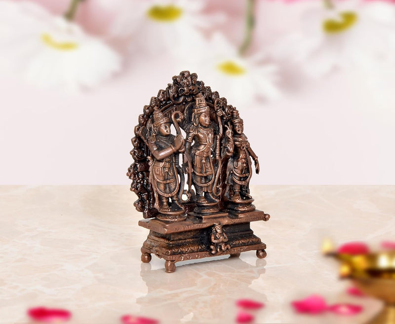 Copper Ram Darbar with Sita Lakshman Hanuman Statue Idol Murti for Pooja Home Decor Showpiece (Height : 3 inch)