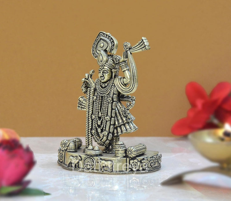 Bronze Shreenathji Statue of Shrinathji murti for Home Decor Mandir Pooja Showpiece (Height 4 Inch)