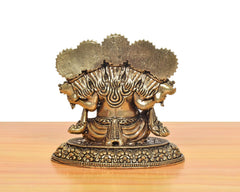 Panchmukhi Ganesha brass murti, back view with patterned hair-like detailing and crown