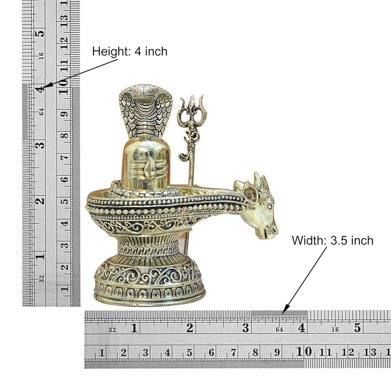 Bronze Shivling with Naag and Nandi Figurine Prefect for Home Mandir (Height: 4 inch)