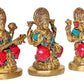 Goddess Lakshmi Ganesha Saraswati Brass Idol Lakshmi Ganesh Murti, Height 5 Width 3.5 Inches