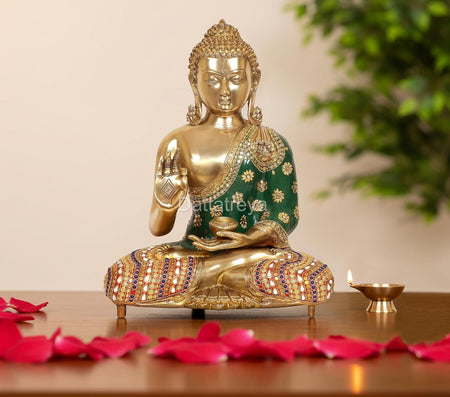 Brass Standing Buddha Abhaya Mudra Idol (Height: 20 Inch)