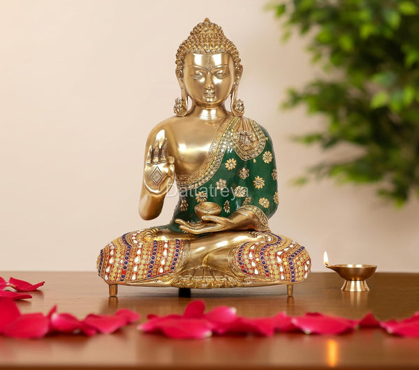 Brass Standing Buddha Abhaya Mudra Idol (Height: 20 Inch)