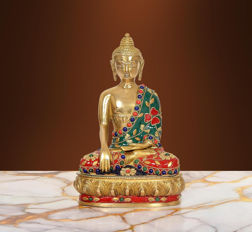 Brass Bhumisparsha Mudra Gautam Buddha Statue (Height: 8 Inch)
